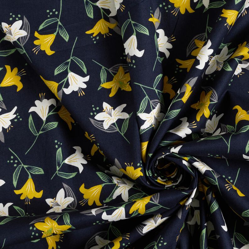 Cotton Poplin Lilies – midnight blue/gold,  image number 3