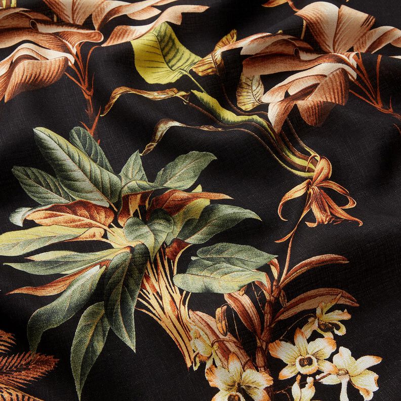 Textured branches and leaves viscose fabric – black,  image number 2