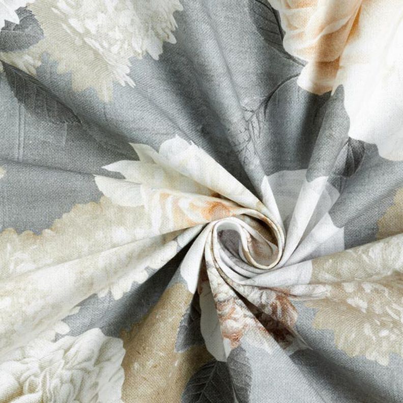Half Panama Decor Fabric Dahlias – grey/cream,  image number 4