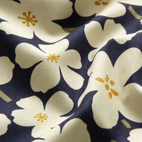 Cotton Poplin large flowers – navy blue/cream, 