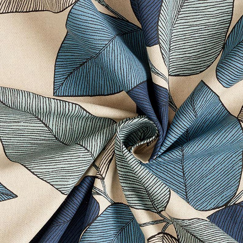 Decor Fabric Half Panama large leaves – blue/natural,  image number 3