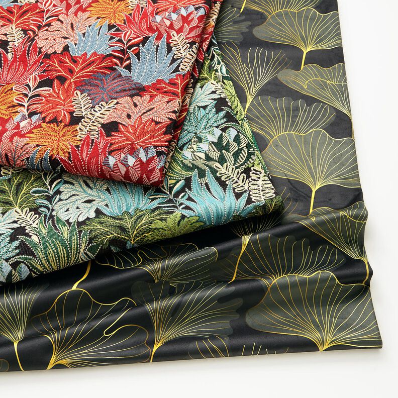 Decor Fabric Jacquard Jungle Leaves – black/carmine,  image number 5