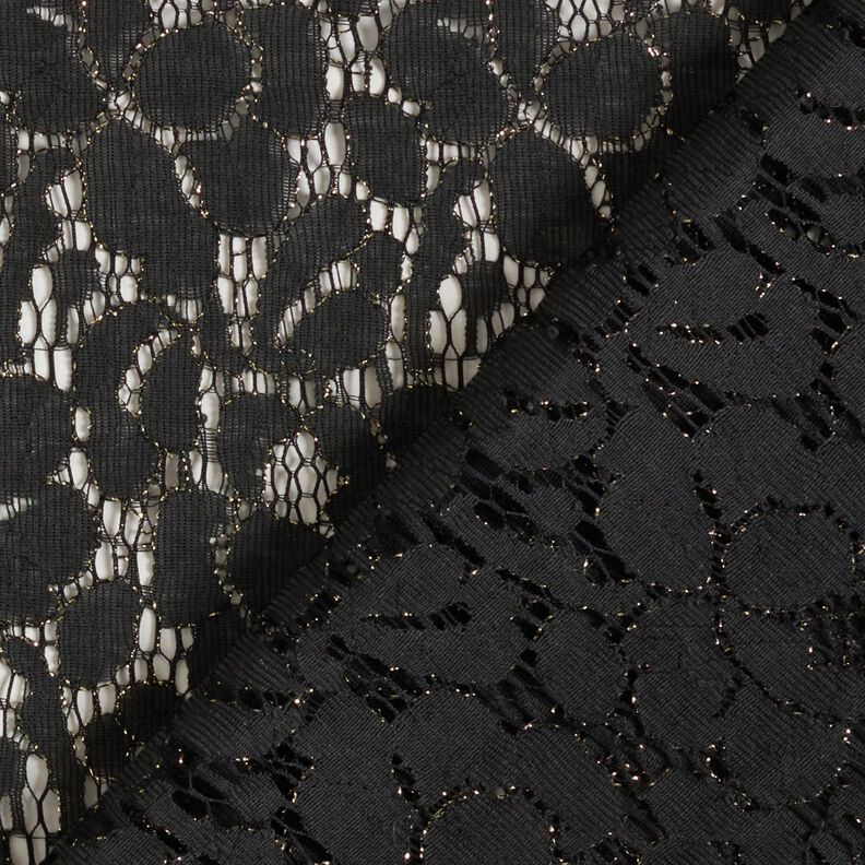 Lace fabric Lurex flowers – black/metallic gold,  image number 5