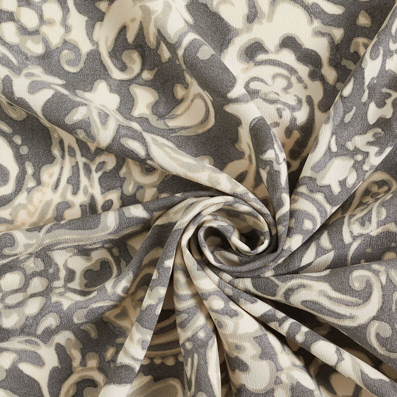 Crepe fabric paisley and flowers – grey/white,  image number 4