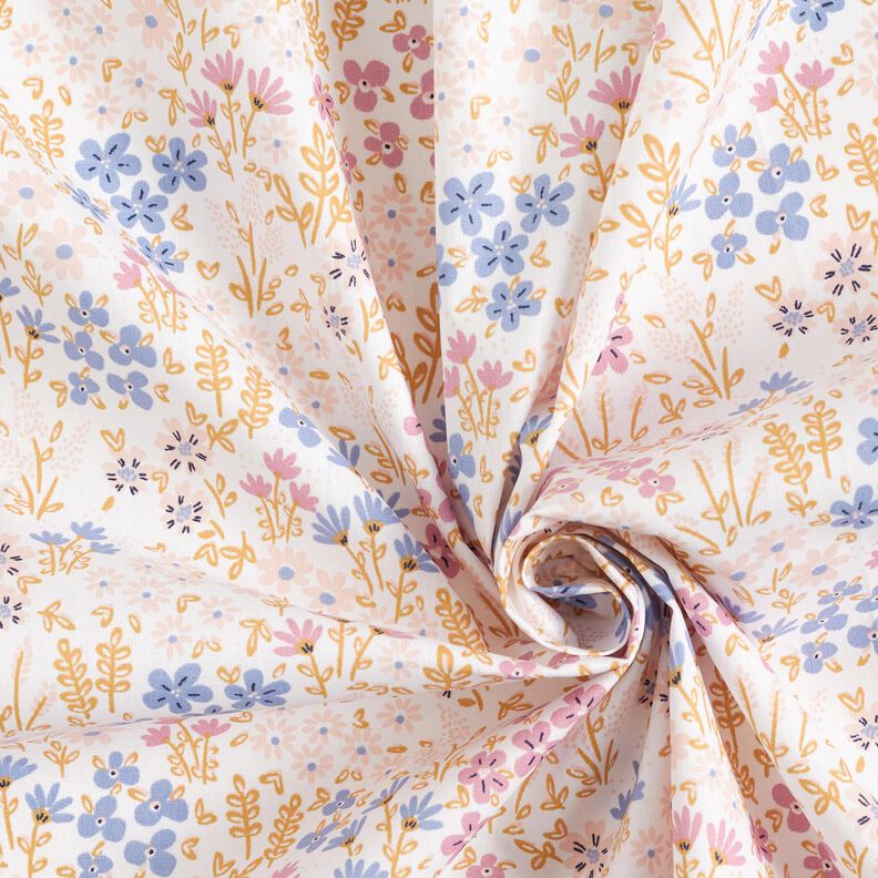 Coated Cotton colourful floral meadow – white/pastel violet,  image number 4