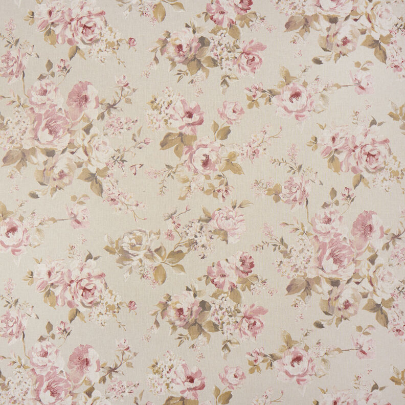 Decor Fabric Half Panama Painted Roses – natural,  image number 1