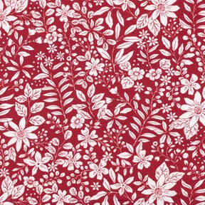 viscose fabric Flowers and branches – carmine/white, 