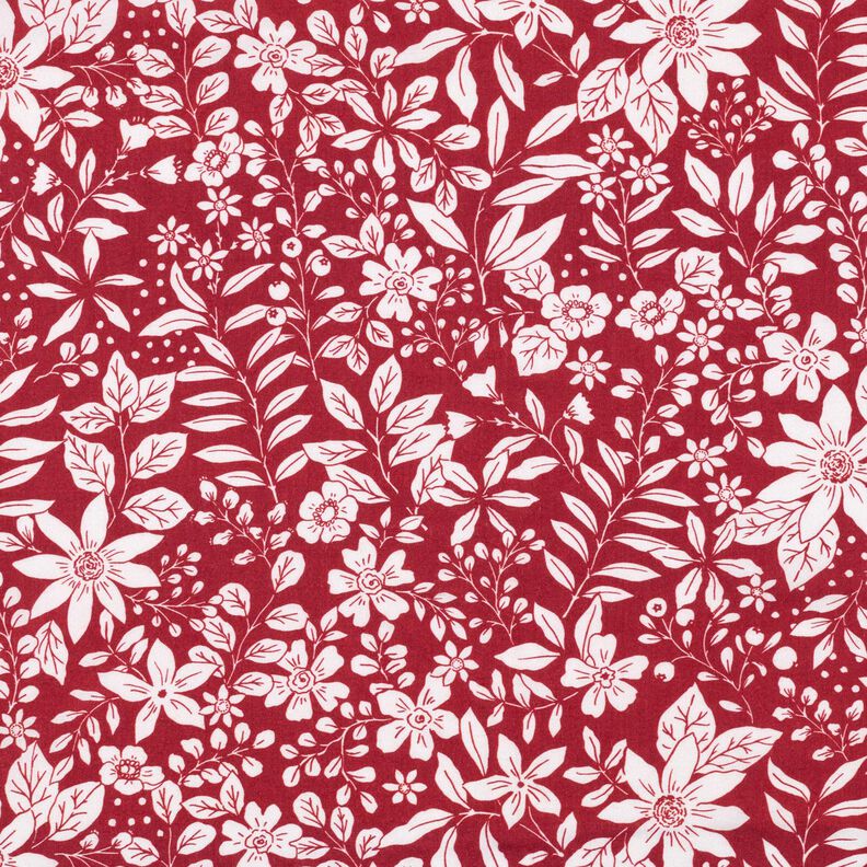 viscose fabric Flowers and branches – carmine/white,  image number 1