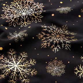 French terry Christmas snow crystals | Glitzerpüppi – black/gold, 