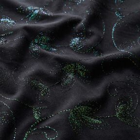 Fine cord glitter embroidery flowers – black, 