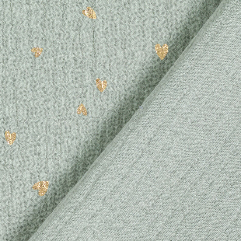 Double Gauze/Muslin Hearts Foil Print | by Poppy reed/metallic gold,  image number 5