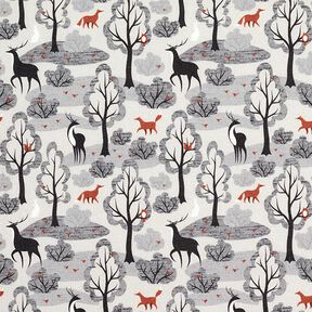 Brushed Sweatshirt Fabric abstract woodland animals Digital Print – misty grey, 